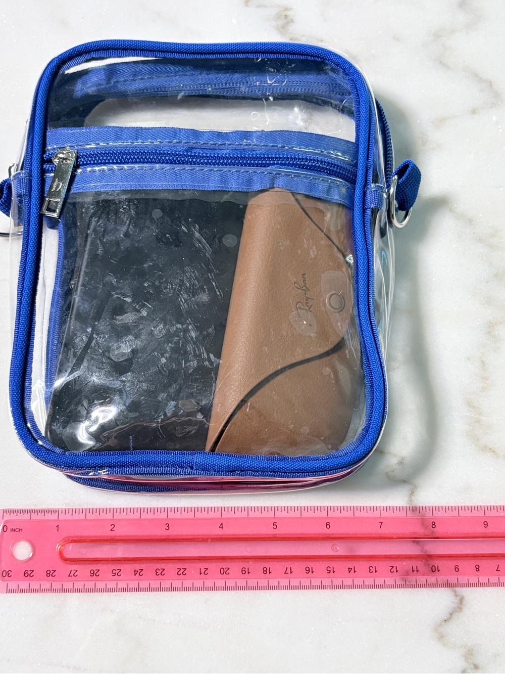 Transparent Jelly Bag |Clear Stadium/Event Crossbody Bag – Blue Trim - Picture 2 of 4